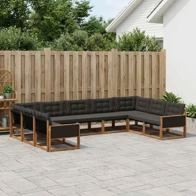 vidaXL Buiten bankenset 9 st 9-zits Naturel en Zwart