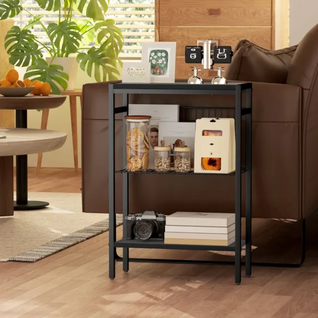 CHICFURN Bijzettafel - opbergruimte - 3 niveaus - zwart