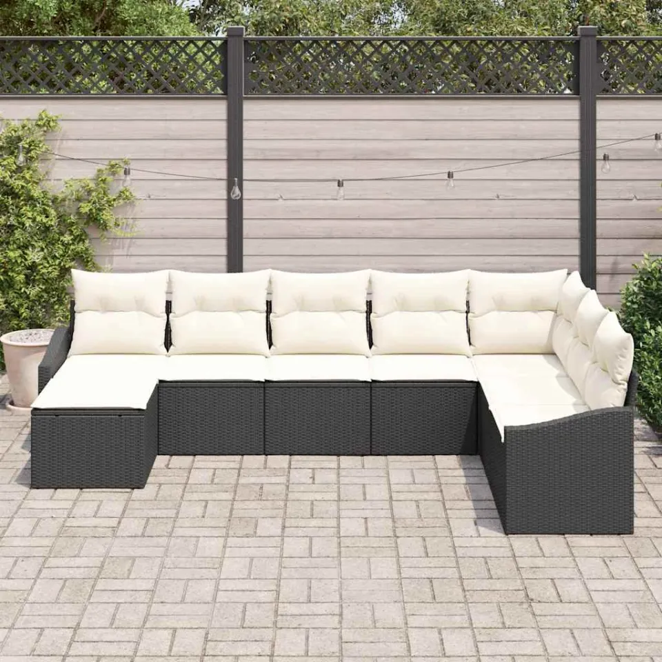 vidaXL Tuin Sofa Set 8 st Zwart en Crème poly rattan, foto 3