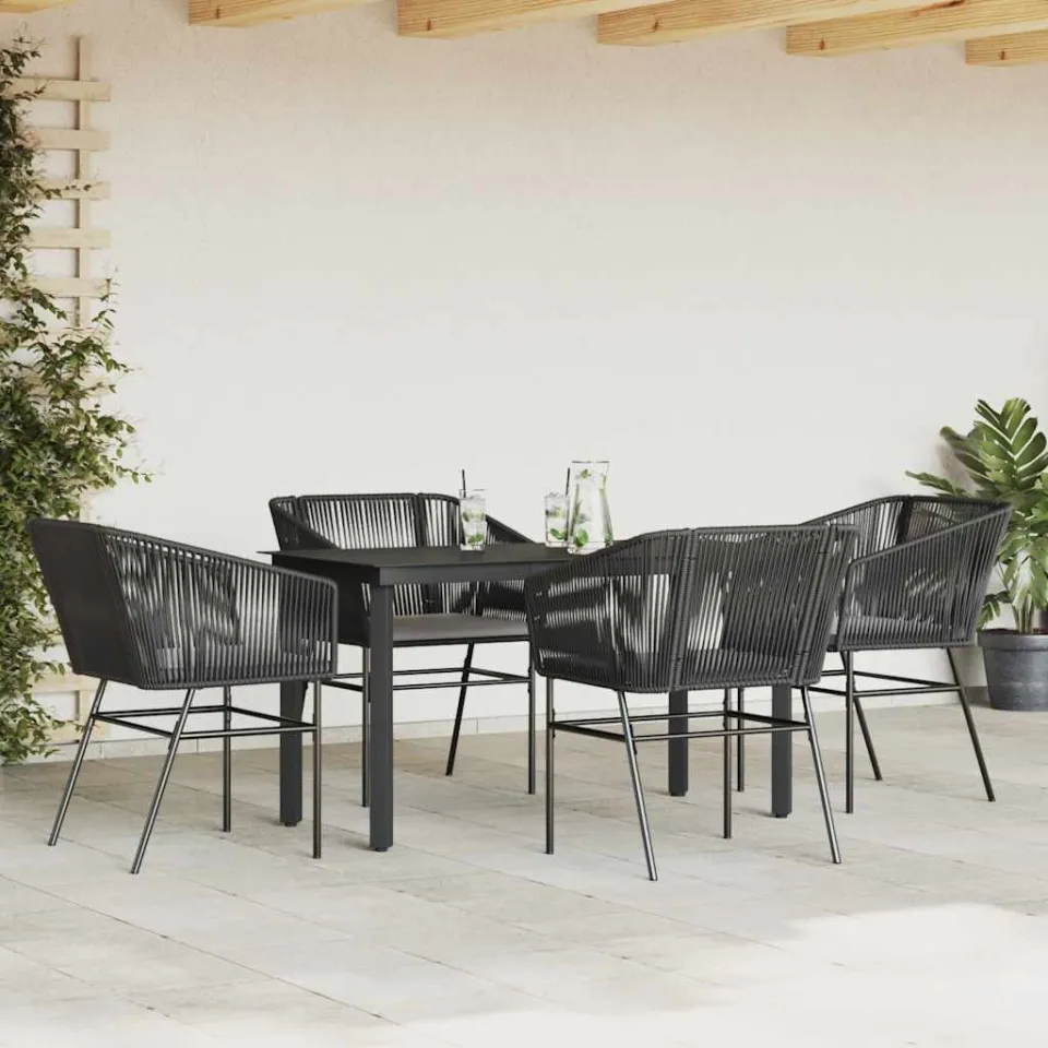 vidaXL 5-delige Tuinset met kussens poly rattan glas zwart, foto 2