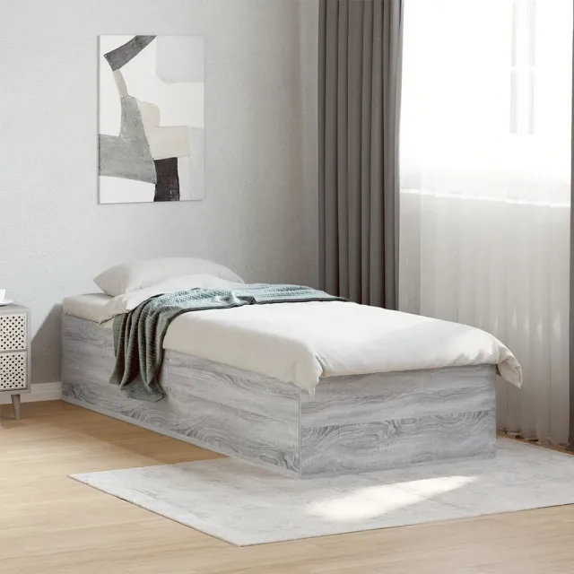 vidaXL Bedframe bewerkt hout grijs sonoma eikenkleurig 100x200 cm