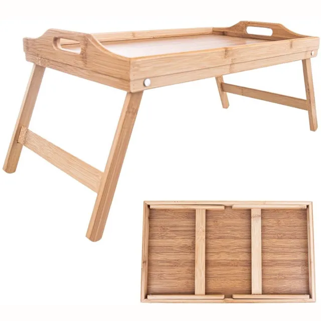 Orion Bamboe Inklapbare Ontbijttafel - 50x30x24,5 cm - Handvatten Bruin