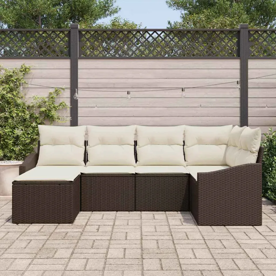 vidaXL Tuin Eetset 6 st Bruin en Crème, foto 3