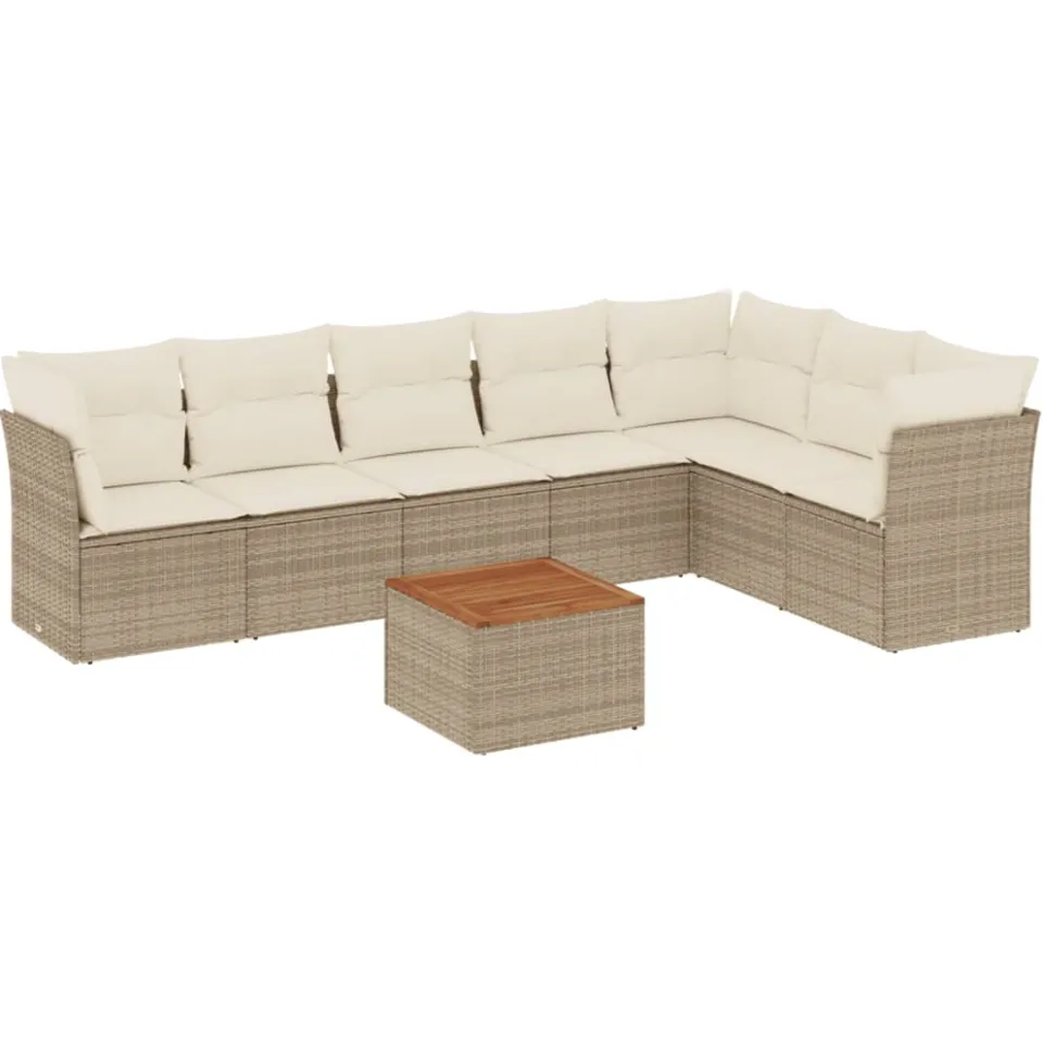 vidaXL 8-delige Loungeset met kussens poly rattan beige, foto 3