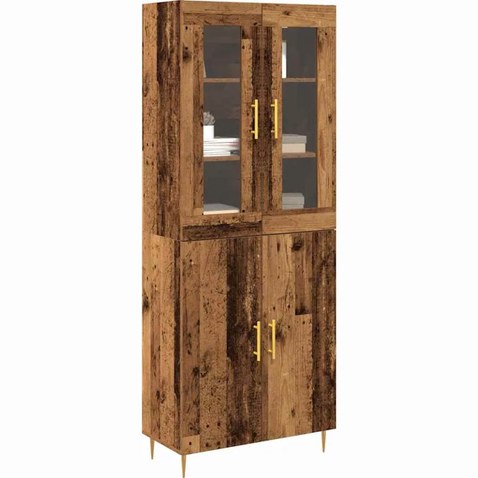 vidaXL Hoge kast 2 st Oudhout 69,5 x 34 x 180 cm Bewerkt hout Bruin