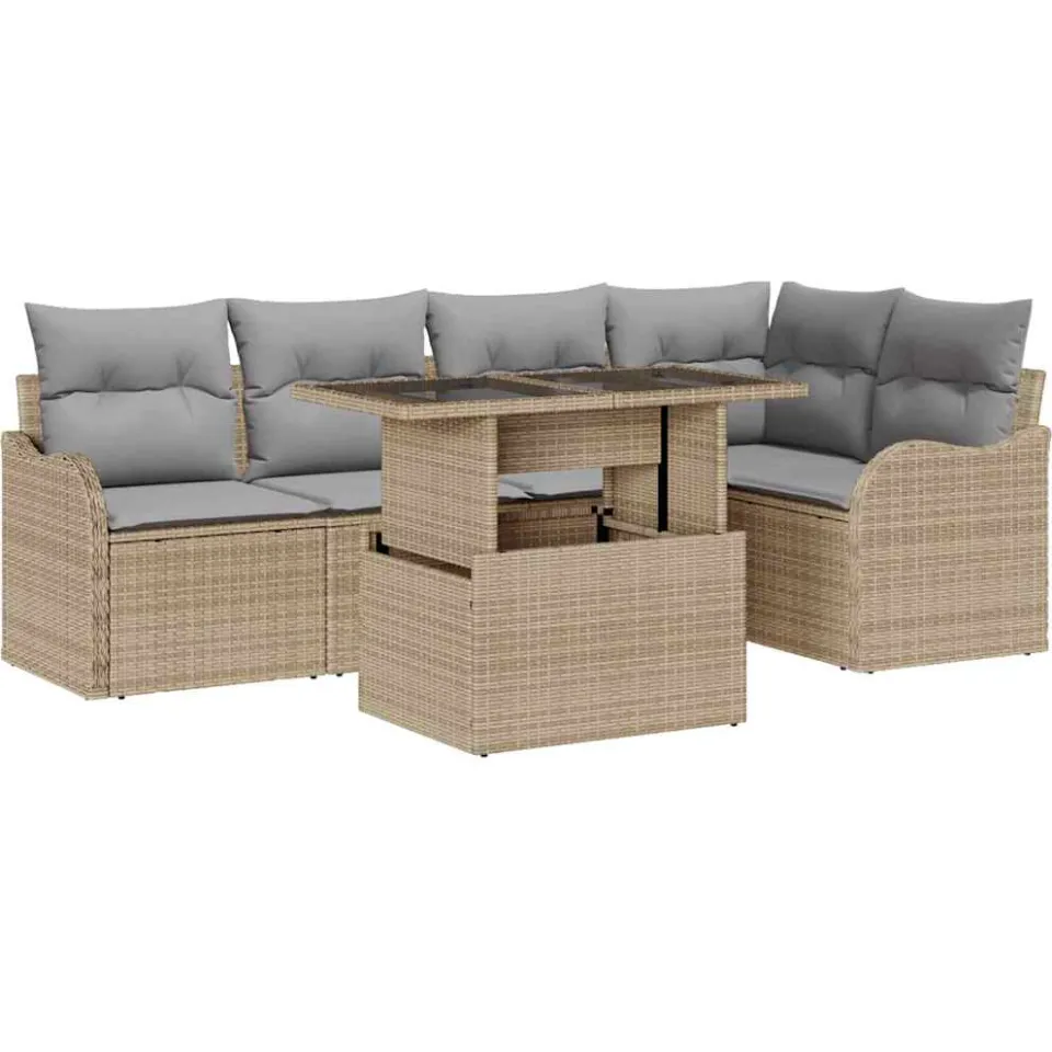 vidaXL Eetkamerset 6 st Beige Poly riet