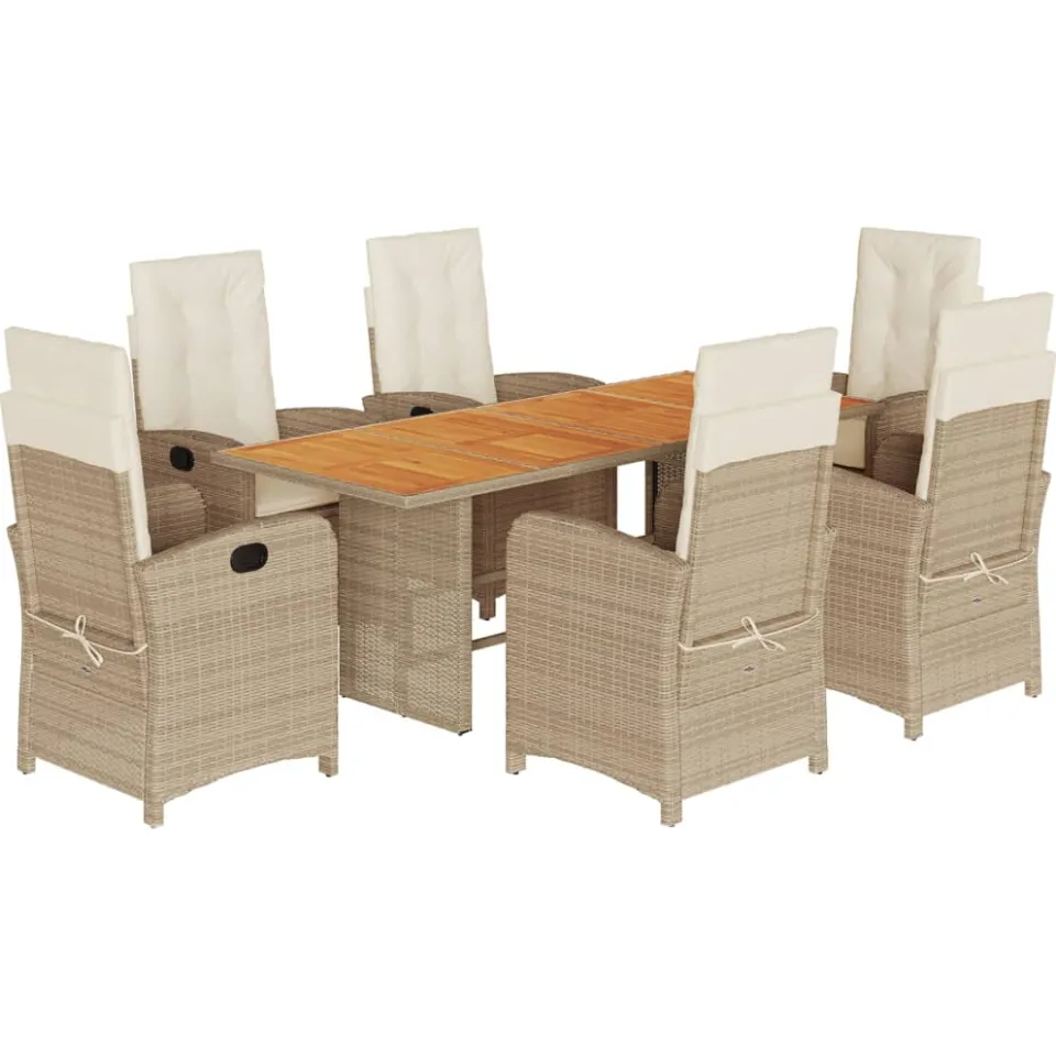 vidaXL 7-delige Tuinset met kussens poly rattan gemengd beige, foto 3