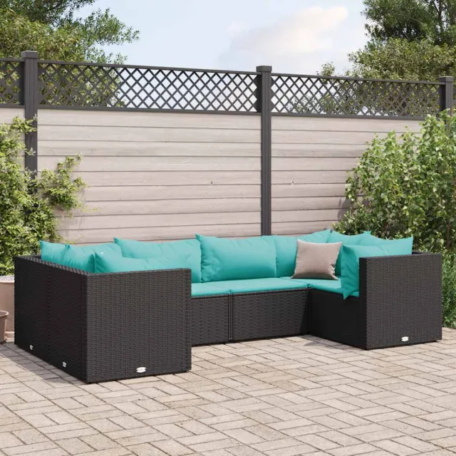 vidaXL 6-delige Loungeset met kussens poly rattan zwart, foto 2