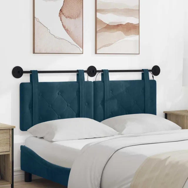 vidaXL Hangend hoofdbord Met LED-verlichting Blauw Fluweel