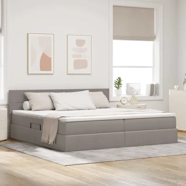vidaXL LED Opslagbed met Matras Taupe 200 x 200 cm Stof