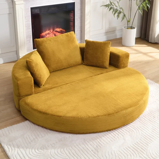 REDOM Slaapbank - Opvouwbaar boneless couch - Ovale slaapruimte - 3 kussens - Corduroy - Woonkamer en slaapkamer - Geel - 173 x 176 cm