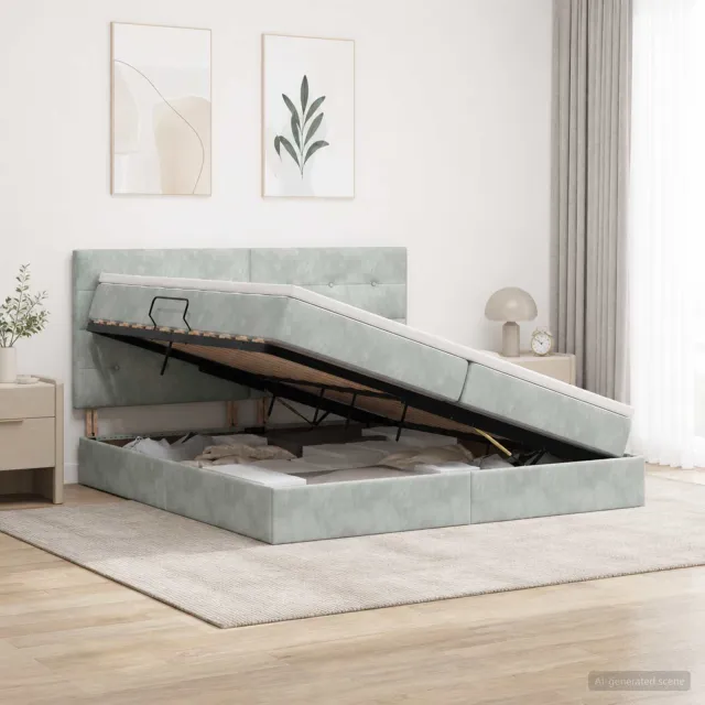 vidaXL Ottoman Bed met Matrassen en LED Lichtgrijs 200 x 200 cm