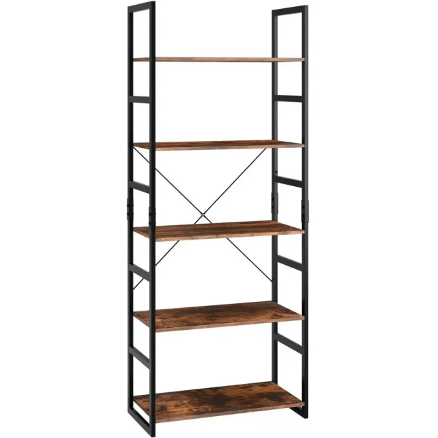 Happiq Staande boekenkast Tavien 5-laags - Open boekenrek - Opbergplanken - Boekenplank Metaal - Industriële Ladderplank Vintage Boekenplanken Hout