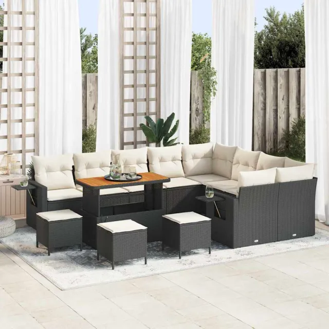 vidaXL Tuinbankenset 13 st Zwart poly rattan, foto 2