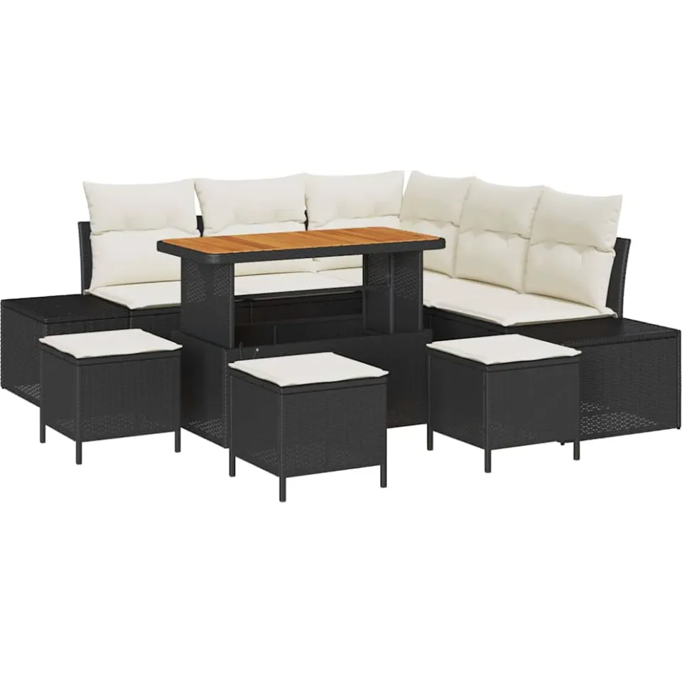 vidaXL Tuinbankenset 9 st Zwart poly rattan