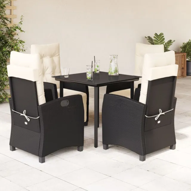 vidaXL 5-delige Tuinset met kussens poly rattan zwart, foto 2