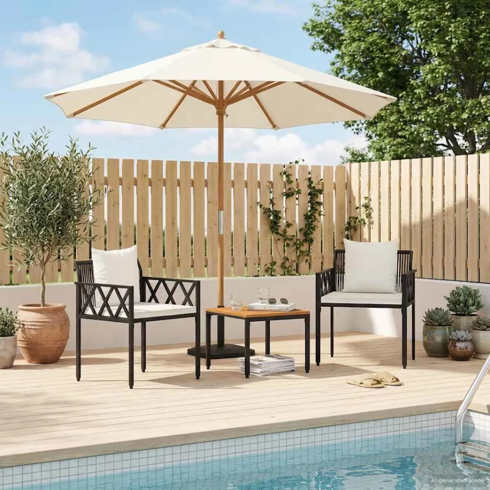 vidaXL tuinmeubelset 3 st Zwart en Cream Wit poly rattan, foto 3