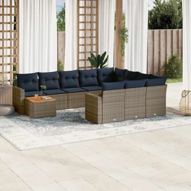 vidaXL 11-delige Loungeset met kussens poly rattan grijs, foto 2