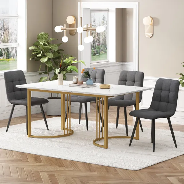Zubaliya Eettafelset - complete set met 1 eettafel en 4 stoelen - tafel 140 x 80 x 75 cm - mdf - wit - voor keuken of eetkamer - voor dagelijks gebruik