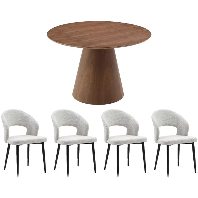 Vente-unique Set van tafel ANTALIZA + 4 stoelen NIYAMA - Donker naturel en grijs Natuurlijk donker