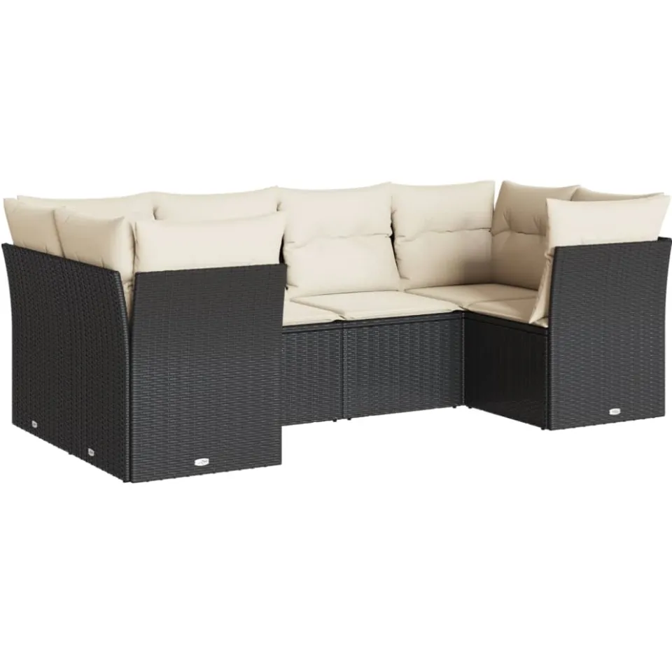 vidaXL 6-delige Loungeset met kussens poly rattan zwart
