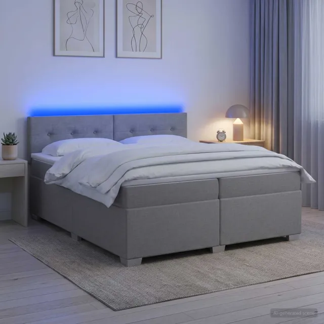 vidaXL Boxspring Bed met Matras en LED Lichtgrijs 200 x 200 cm Stof