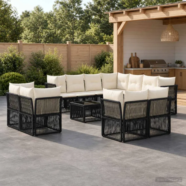 vidaXL Tuinbankenset 12 st Zwart poly rattan, foto 2