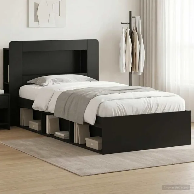 vidaXL Bedframe met opslag Zwart 75 x 190 cm Bewerkt hout
