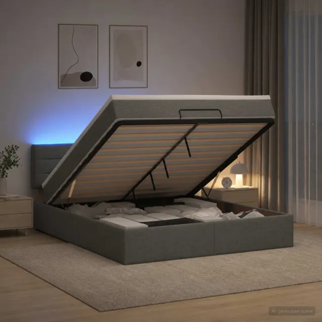 vidaXL Ottoman Bed met Matrassen en LED Donkergrijs 140 x 190 cm Stof