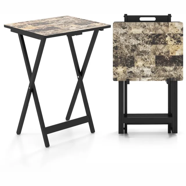 Costway Set van 4 tuintafels, inklapbaar, weerbestendige bistrotafel, outdoor, van hout, klaptafel met handgreep, balkontafel, industrieel voor tuin, terras, zwembad, 48 x 40 x 67 cm Zwart