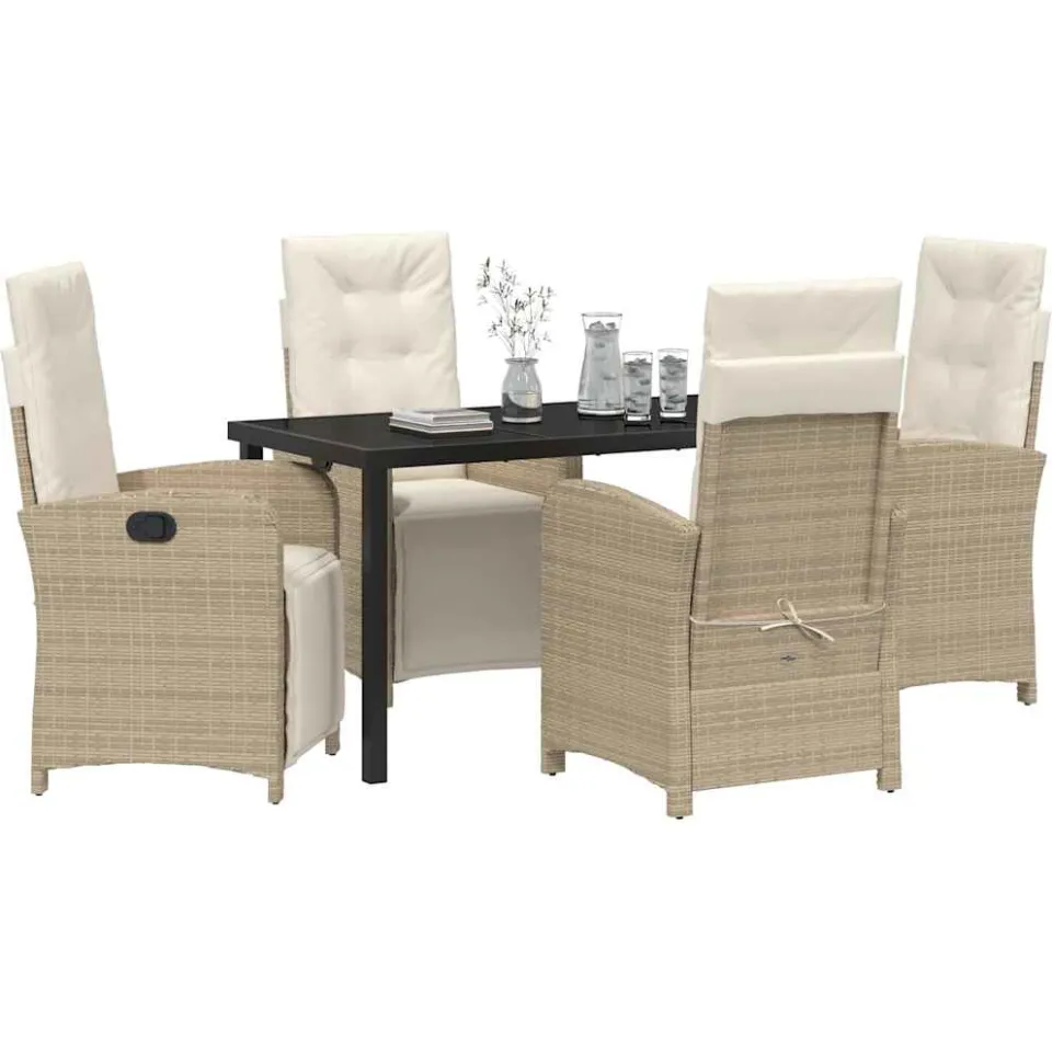 vidaXL Tuin eettafelset 5 st Beige poly rattan, foto 2