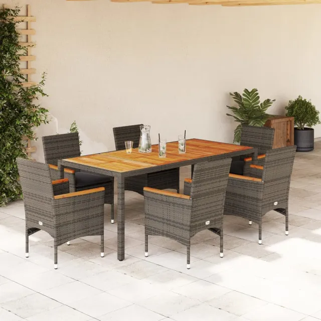 vidaXL 7-delige Tuinset met kussens poly rattan en acaciahout grijs, foto 2