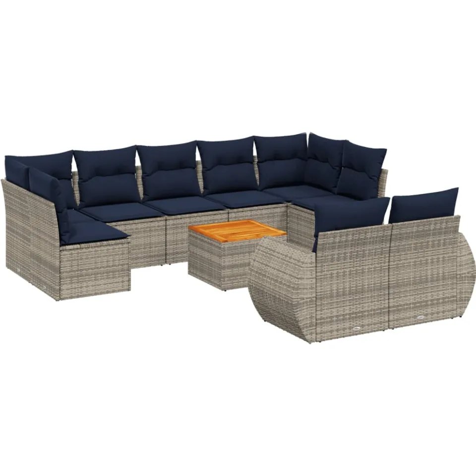 vidaXL 10-delige tuinbankset met kussens, grijs polyrotan, foto 3