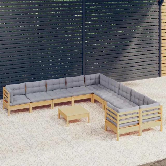 vidaXL 11-delige Loungeset met grijze kussens grenenhout grijs, foto 2
