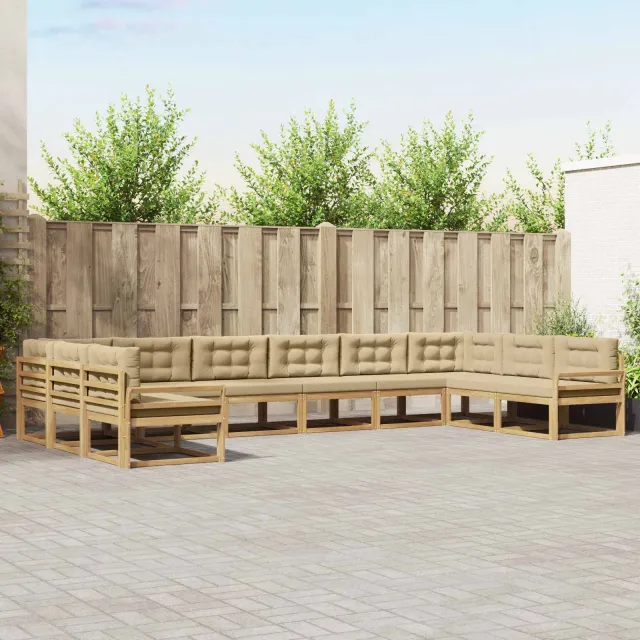 vidaXL Buiten bankenset 10 st 10-zits Wit en Beige