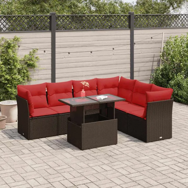 vidaXL 7-delige Loungeset met kussens poly rattan acacia bruin, foto 2