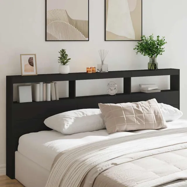 vidaXL Hoofdbordkast met LED-verlichting 220x17x102 cm zwart