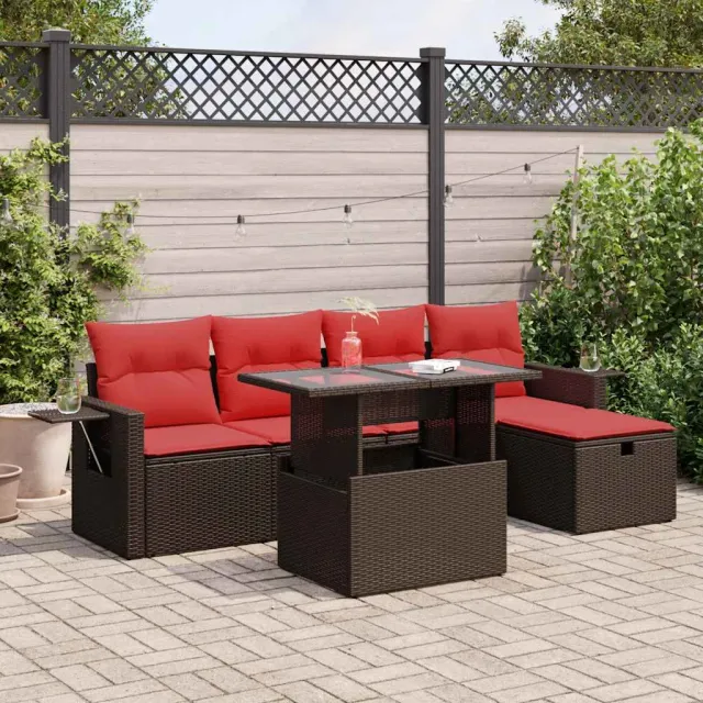 vidaXL 6-delige Loungeset met kussens poly rattan bruin, foto 2