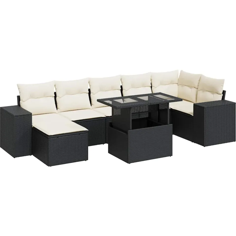 vidaXL 8-delige Loungeset met kussens poly rattan zwart, foto 3
