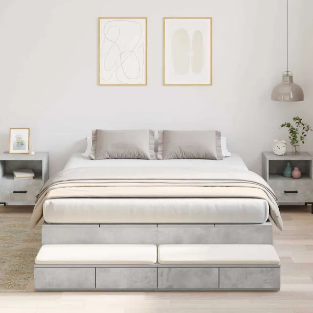 vidaXL Opbergbedframe met lade Beton Grijs 150 cm Bewerkt hout
