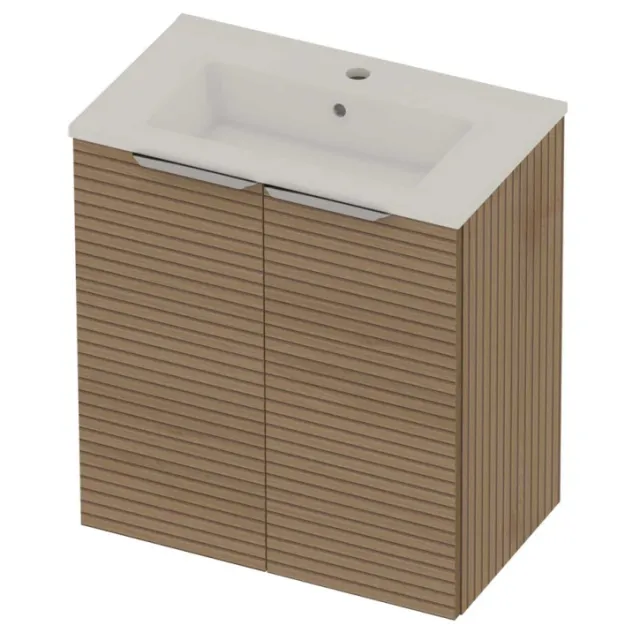 Basic-Line Tiny 36 Badmeubelset Porselein 1 Kraangat Voor Grepen 60x36x67 cm Lamello Oak Glans Wit