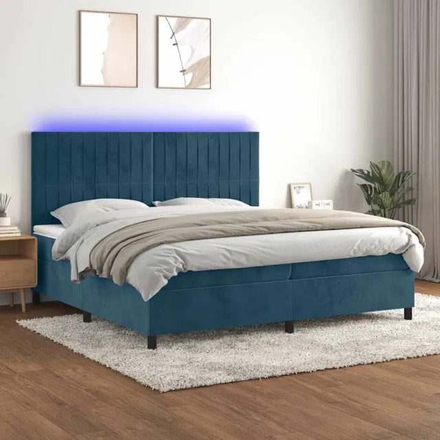 vidaXL Boxspring met matras en LED fluweel donkerblauw 200x200 cm blauw