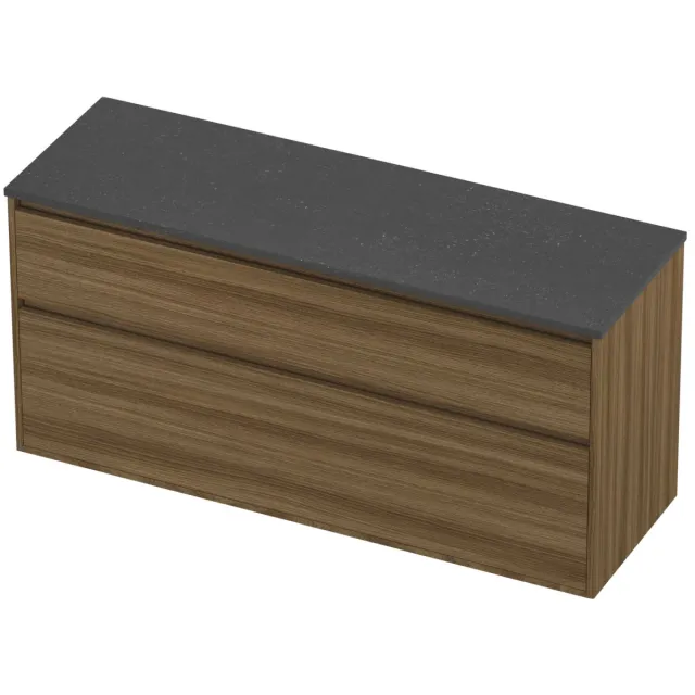 Proline Deck Badmeubelset Hardsteen Greeploos Asymmetrisch 140x46x67 cm Blue Stone Caramel Walnut Houtlook