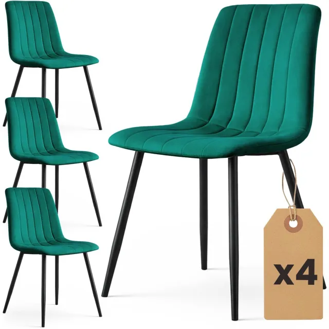 Akord Set van 4 Eetkamerstoelen LIVO / Gestoffeerde Stoelen / Fluwelen Stoelen en Metalen Poten / Flesgroen met zwarte benen