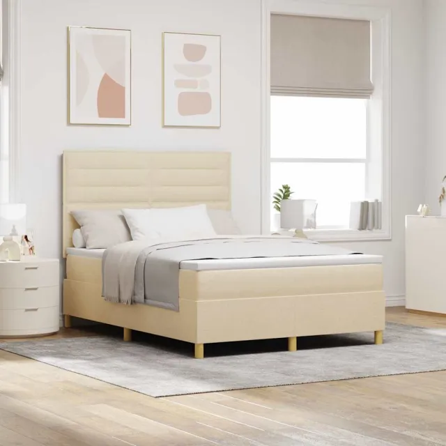 vidaXL LED Box Spring Bed met hoofdeinde Crème 140 x 190 cm Stof