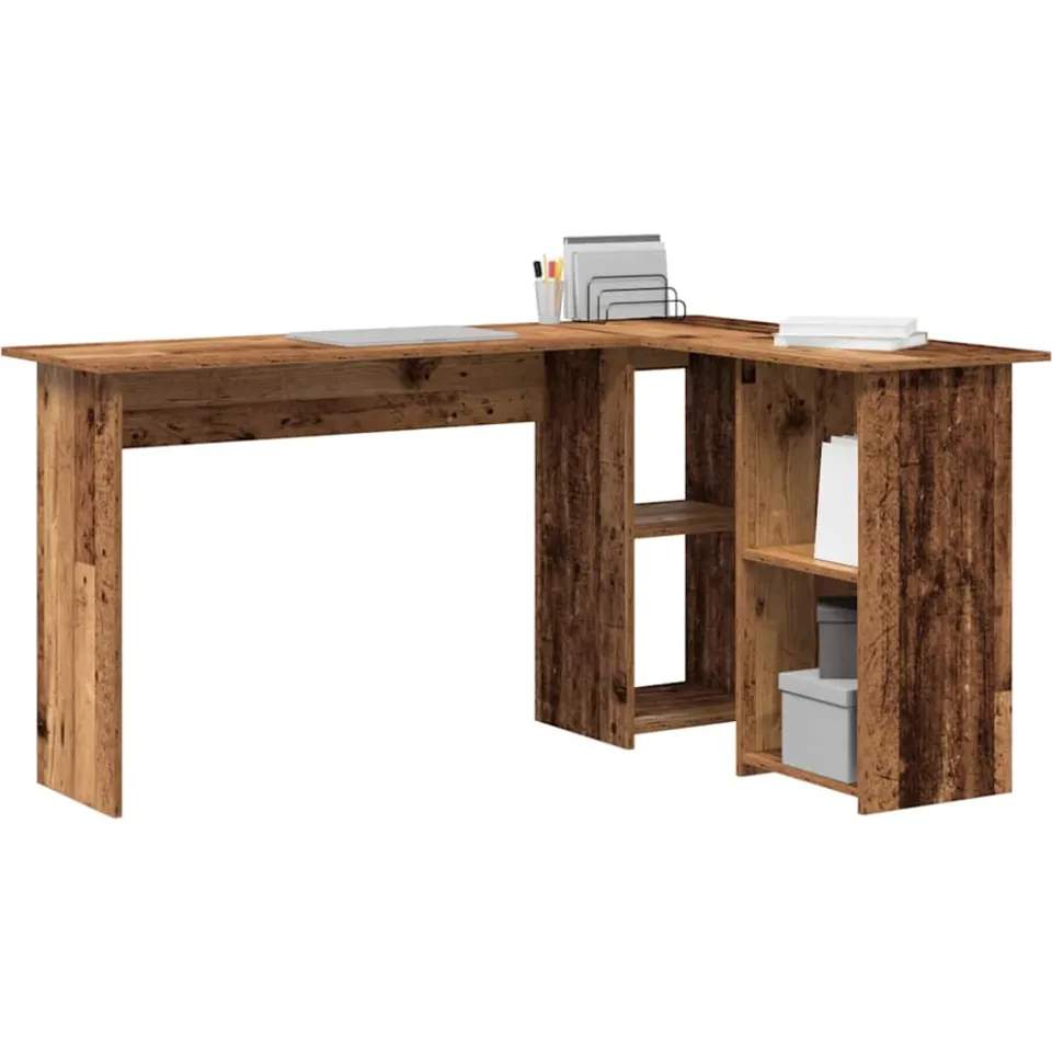 vidaXL Hoekbureau Oud Hout 142 x 102 x 73 cm Bewerkt hout Bruin