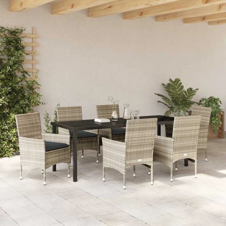vidaXL Tuin eettafelset 7 st Lichtgrijs poly rattan, foto 3