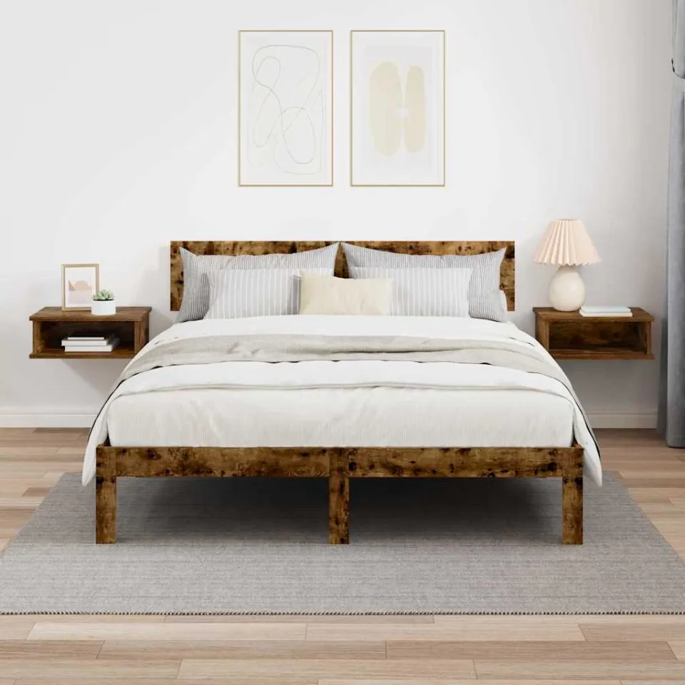 vidaXL Nachtkastje 2 st Gerookt eiken 40 x 31 x 15 cm Bewerkt hout, foto 4