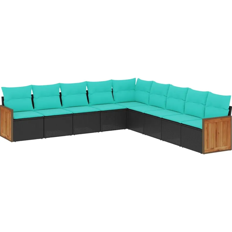 vidaXL 9-delige tuinbankset met kussens van zwart polyrotan, foto 3