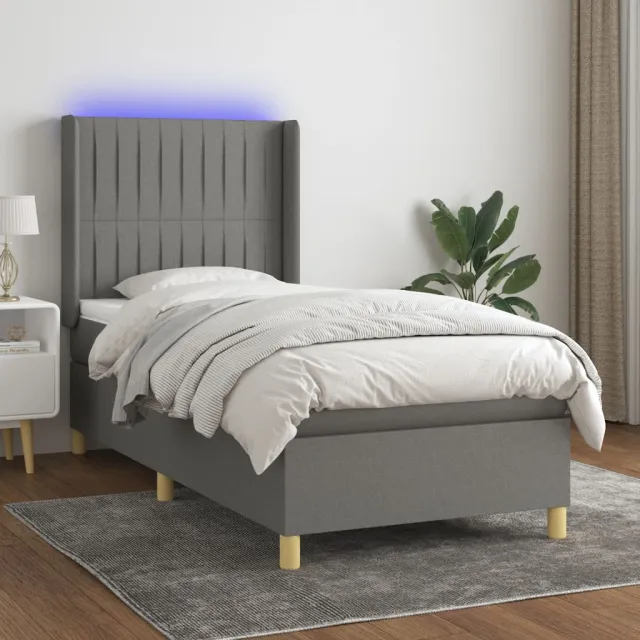 vidaXL Boxspring met matras en LED stof donkergrijs 80x200 cm grijs